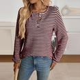 thumbnail image 4 of Maean Womens Striped Blouse Buttons Crewneck Knitted Casual Loose Pullover Long Sleeve Shirts Tops, 4 of 6