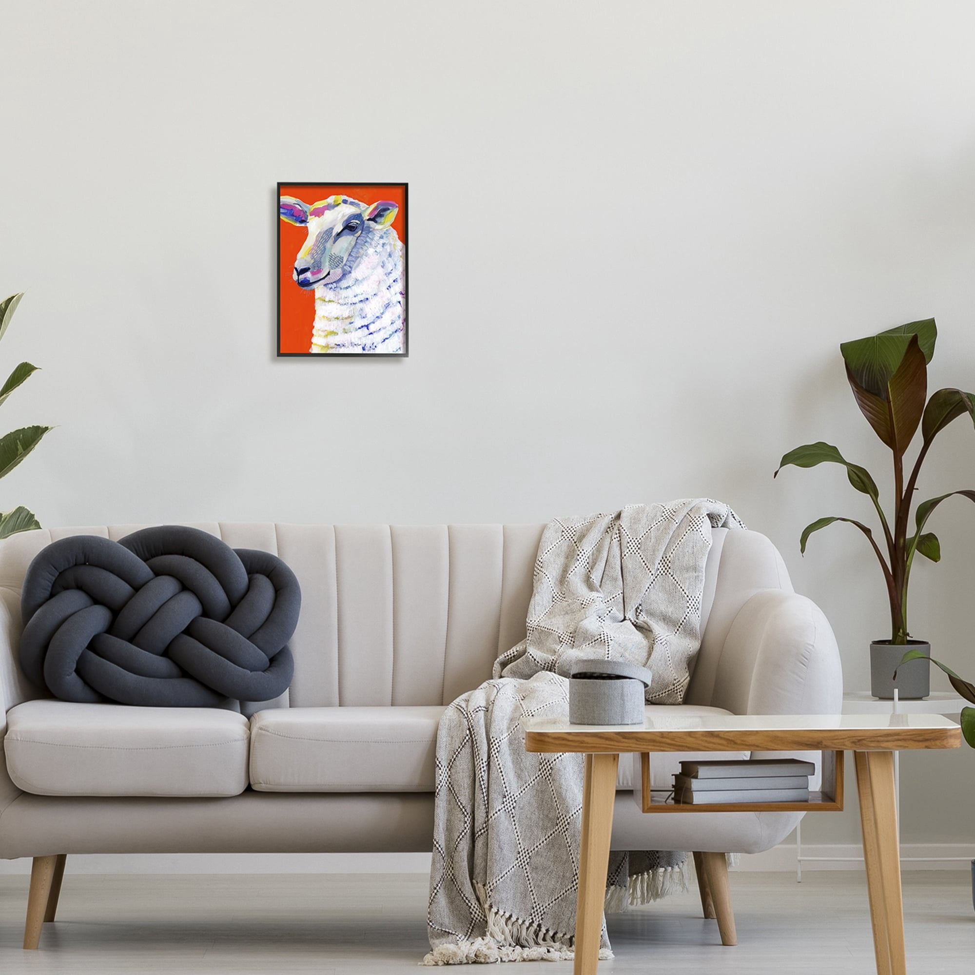 Stupell Industries Modern Sheep Bold Red Painting Animals & Insects Painting Black Framed Art Print Wall Art