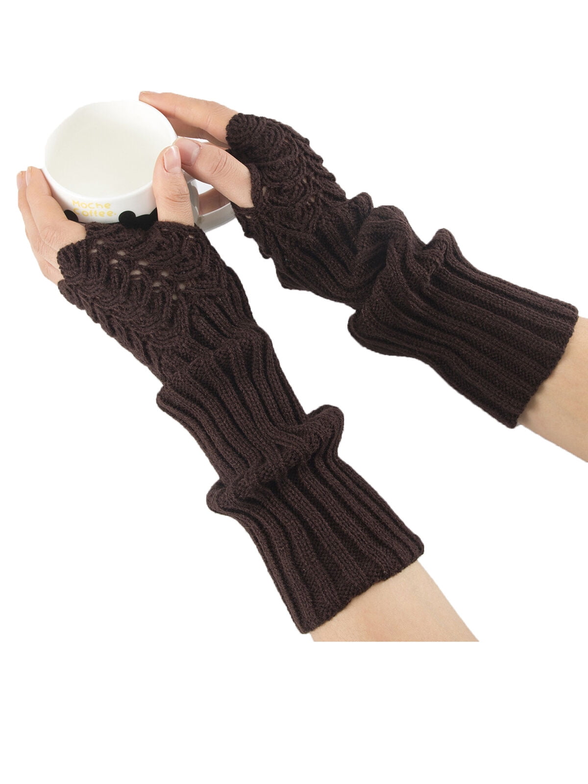 Lookwoild Women Fingerless Long Gloves Knit Arm Warmer Sleeve Elbow