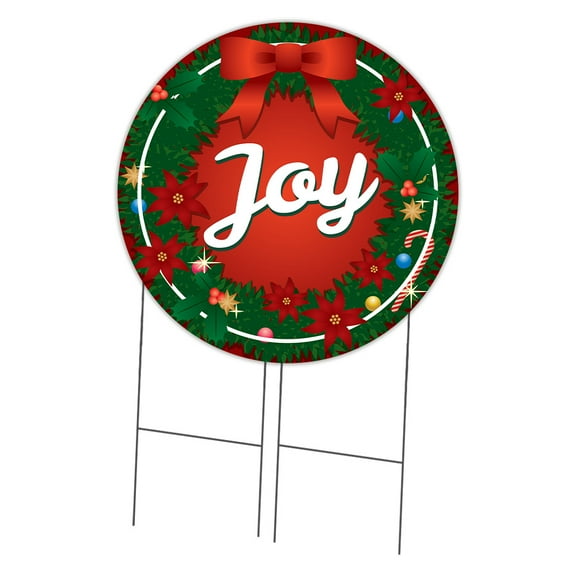 SignMission Corrugated Plastic Sign With Stakes 36" Circular - Joy | Coroplast Yard Sign With Stake |  Made in the USA