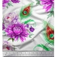 thumbnail image 1 of Soimoi Purple Moss Georgette Fabric Peacock Feather & Blue Floral Print Fabric by The Yard 42 Inch Wide, 1 of 1