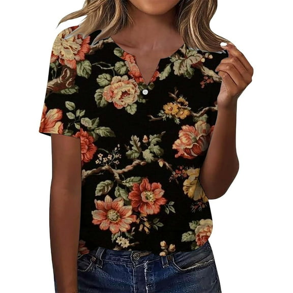 Bovemsi Women's Short Sleeved T Shirt V Neck Top Fashionable Casual Short Sleeved Shirt, Black Women's Summer Short Sleeve T-Shirts, M
