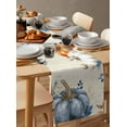 thumbnail image 6 of Fall Blue Pumpkins Burlap-Cotton Table Runner 60 Inches Long,Grey Orange Botanical Thanksgiving Rustic Farmhouse Table Runners,Outdoor Dining Tablecloths Decor for Baby Shower Party Wedding 13x60, 6 of 9