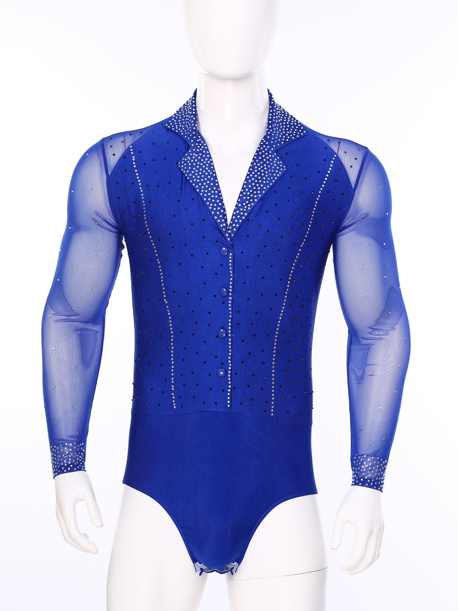 Mesh Latin Dance Bodysuit For Men: V-Neck Ballroom Waltz - View #13