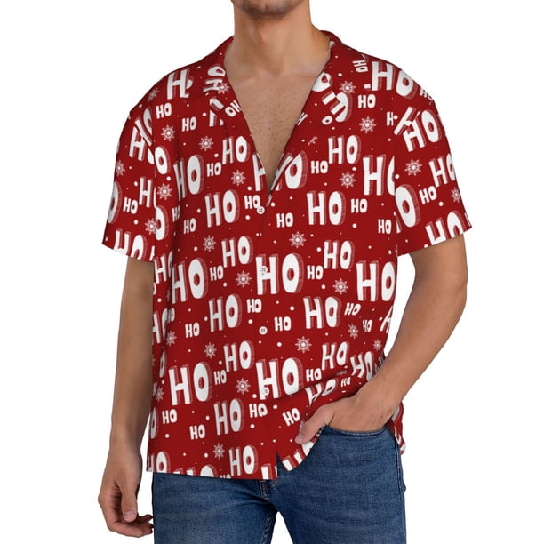 Fotbe Ho-Ho-Ho Camisa Estampada de Manga Corta para Hombre, Casual de Verano, Estilo Playero, Sin Arrugas-3X-Large
