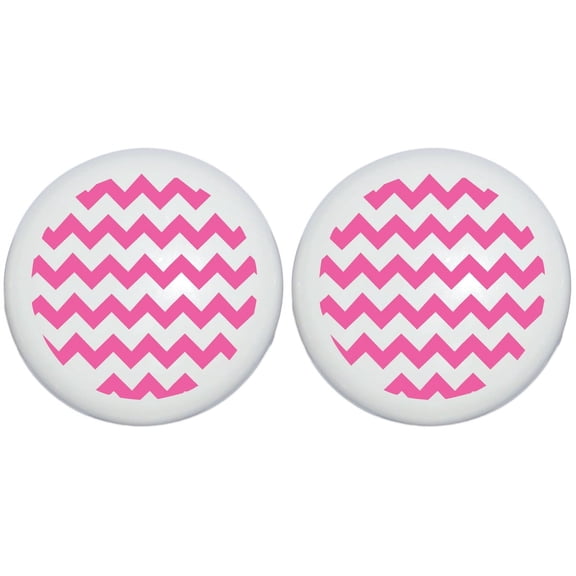 Hot Pink Chevron Print Drawer Knobs Gloss Ceramic Cabinet Pulls Chevrons Nursery Decor (Set of Two)