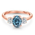 thumbnail image 3 of Gem Stone King 18K Rose Gold Plated Silver Ring Persian Blue Moissanite and Lab Grown Diamond (1.92 Cttw), 3 of 6