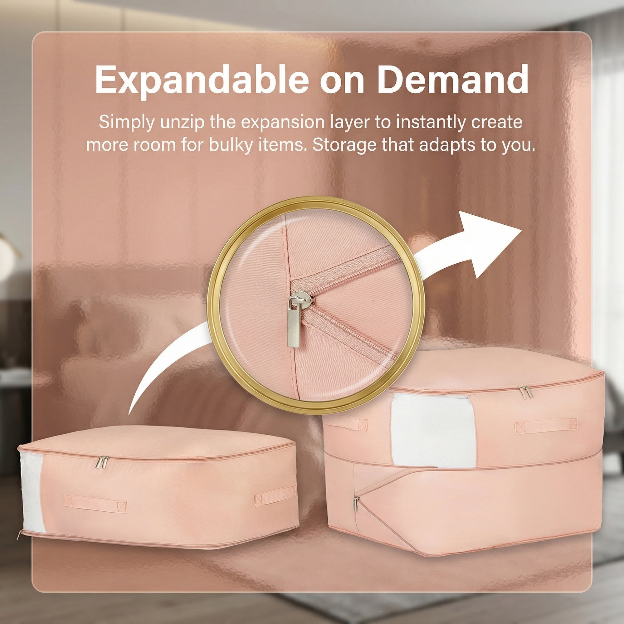 Unique Bargains 1Pc Clothes Expandable Storage Bag Pink 21.3*16.5*11.8in