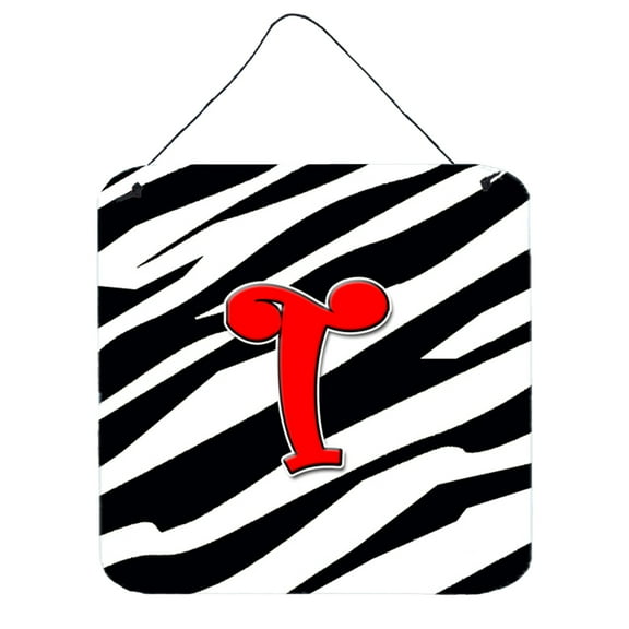 Letter T Initial Monogram - Zebra Red Wall or Door Hanging Prints