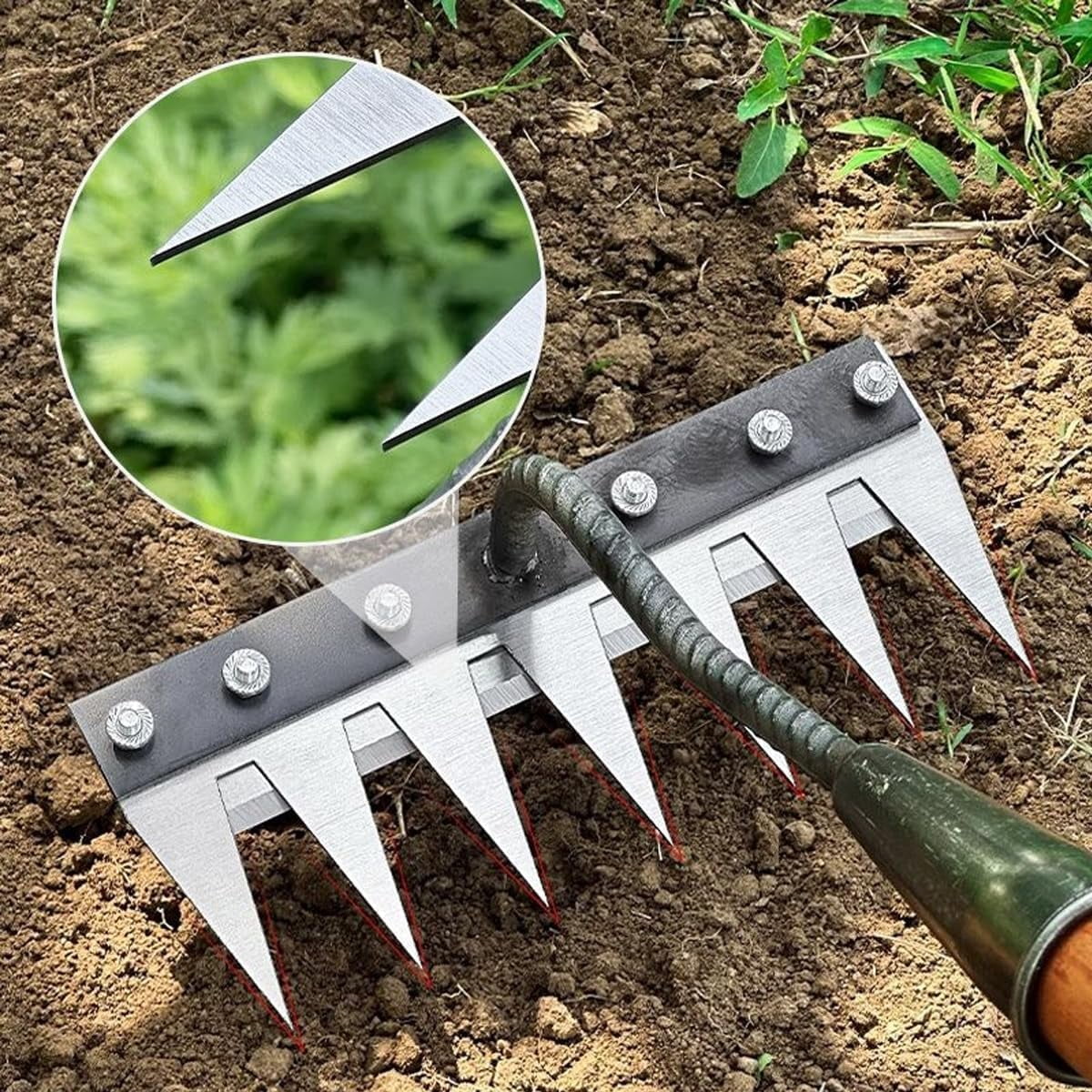 Carbon Steel Garden Hand Rakewith 8 Teeth, Heavy-Duty Carbon Steel Hand Rake for Weeding, Gardening, Landscaping, Lawn Care, Soil Cultivation, Ergonomic Handle