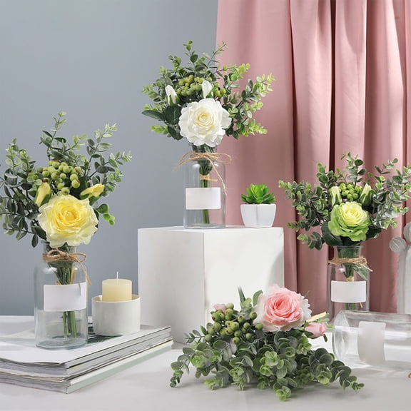 Artificial Rose Bouquet with Silk Flowers and Greenery, Faux Roses for Wedding Ceremony Floor Arrangements and Home Decor, 14.17 x 9.84 in