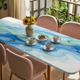 thumbnail image 3 of Turquoise Blue Marble Table Cloths for 8 Foot Rectangle Tables, Abstract Art Modern Fluid Marble Patio Waterproof Elastic Fitted Tablecloths, Washable Rectangular Table Cover for Camping, 3 of 8