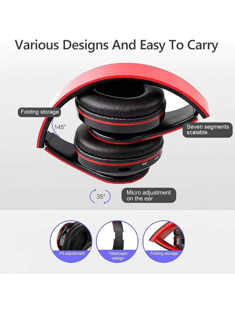 Wireless Gaming Headset With Microphone Bluetooth 5.2, Foldable Over Ear Headphones With Dual Wired/Wireless Mode, Long Battery Life, Lightweight Comfortable Design For PC Laptop Phone Travel Sports