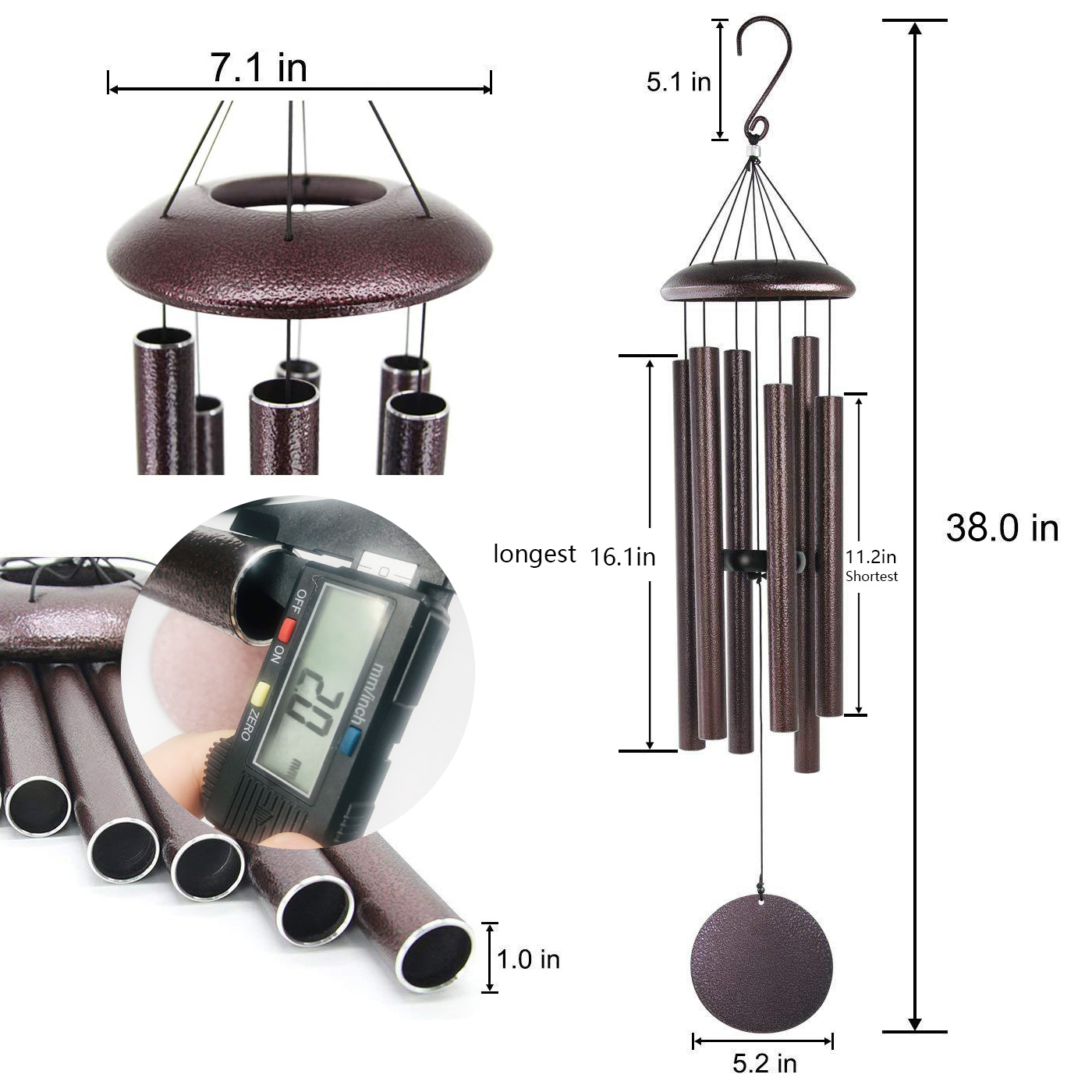 FDOCOI Wind Chimes for Outside Deep Tone,38'' Large Memorial WindChimes Outdoor,Sympathy Wind Chimes Gifts for mom/Grandma,Balcony,Garden Décor,Bronze