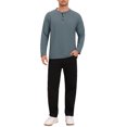 thumbnail image 2 of INSPIRE CHIC Men's Henley Shirt Long Sleeve Button Neck Textured Casual Top L Dark Gray, 2 of 6