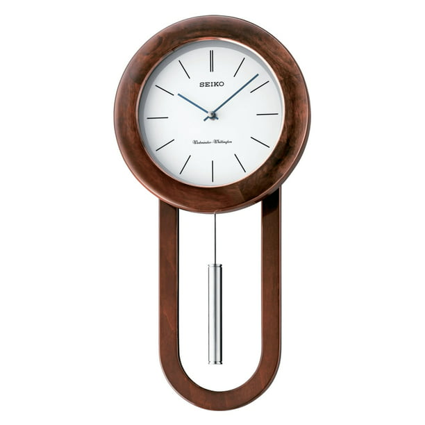 Seiko Circular & Sleek Brown Wooden Wall Clock Pendulum and Dual Chimes,  Quartz, Analog QXH057BLH 