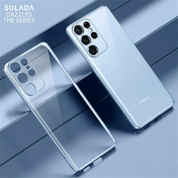 ELEHOLD Transparent Clear Case for Samsung Galaxy S23 Ultra,Slim Lightweight All-Inclusive Lens Protection Anti-Yellowing Shockproof Durable Case,Skyblue