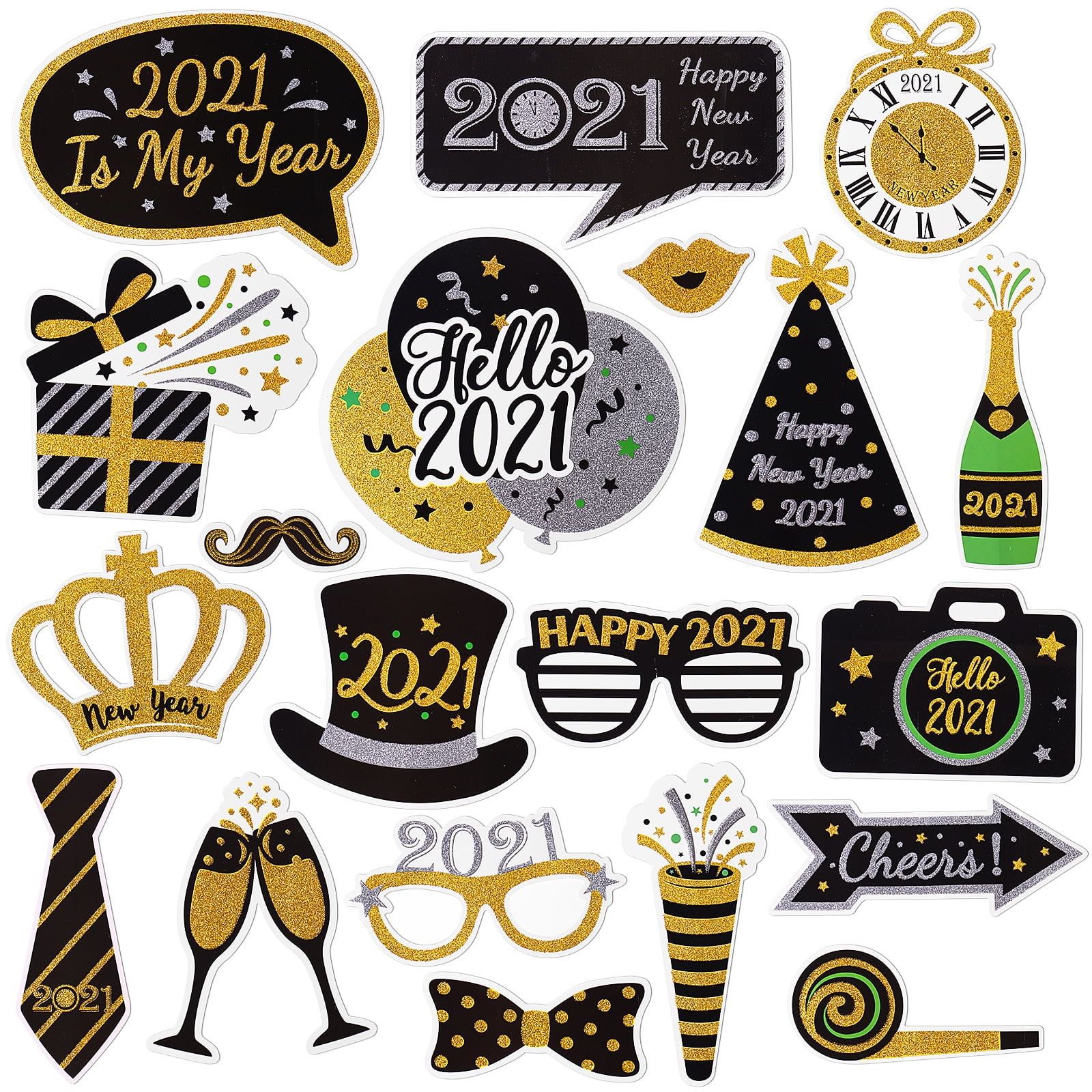 Happy New Year's Eve 2021 Photo Booth Party Props Selfie Fun Photography Decor 