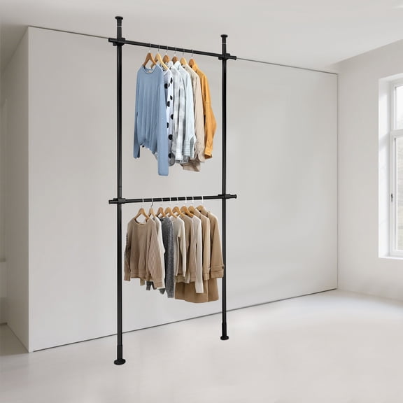 2 Tier Stainless Steel Closet Organizer Garment Rack Clothes Hanger Storage Rack