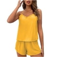 thumbnail image 2 of SYMOID Womens 2-Piece Yellow Pajama Set - Spaghetti Strap Camisole & Shorts, 95% Polyester 5% Spandex, Satin-Like Soft, Size S-XXL for Sleep & Lounging,Size XL, 2 of 9