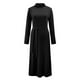thumbnail image 5 of Vestido largo con cinturón de manga larga de color sólido con cuello alto informal a la moda para mujer Fridja  nalpqowj4850, 5 of 9