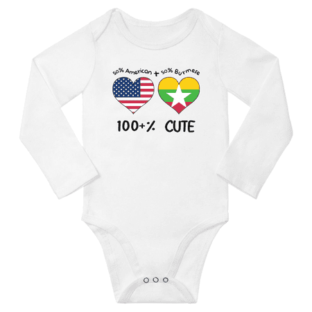 

50% American + 50% Burmese = 100+% Cute Baby Long Slevve Bodysuit (White 6-12 Months)