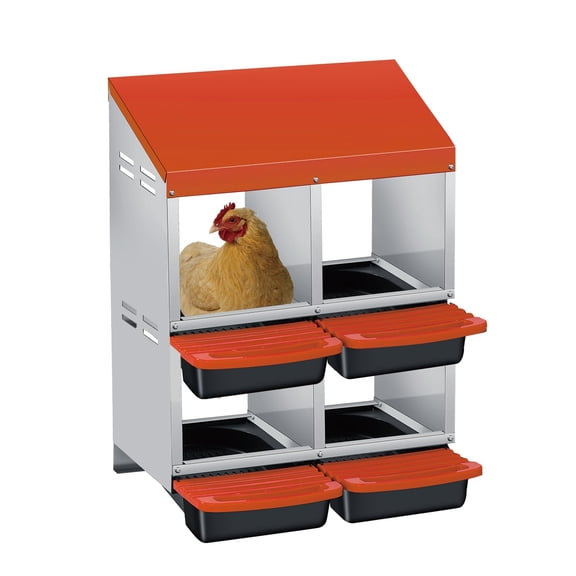Metal Nesting Boxes for Chickens – 4-Hole Roll-Away Design with Removable Tray
