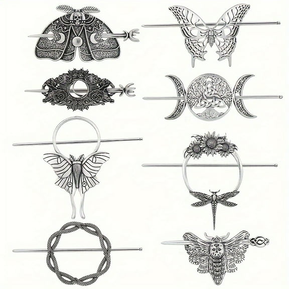 8pcs Viking Celtic Hair Clips Vintage Celtic Knot Hairpins Retro Silver Metal Celtic Hair Clips Hairpins Viking Jewelry Women Hair Accessories