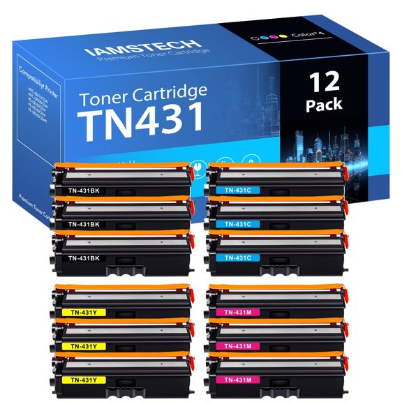 Amstech 12-Pack Compatible Toner for Brother TN431 TN-431 TN433 TN431BK TN431C TN431Y TN431M Toner for HL-L8260CDW L8360CDW L8360CDWT MFC-L8610CDW L8900CDW Printer Ink