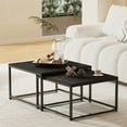 thumbnail image 4 of Wisfor Set of 2 Square Coffee Tables Living Room Nesting End Side Tables, Black Stoned Top, Metal Frame, 4 of 9