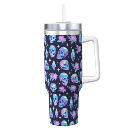 

Daiia star Skull flower crystal Printed 40 oz Tumbler with Handle Ice Bully Insulated Tumbler 2 in 1 Lid Insulated Water Bottle Stainless Steel Travel Coffee Mug