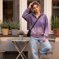 thumbnail image 3 of TQWQT Womens Vintage Washed Zip Up Hoodie Oversized Drop Shoulder Jacket American Casual Kangaroo Pocket Gradient Tie Dye Sweatshirt Loose Fit Long Sleeve Outerwear Streetwear Fashion Tops Purple S, 3 of 5