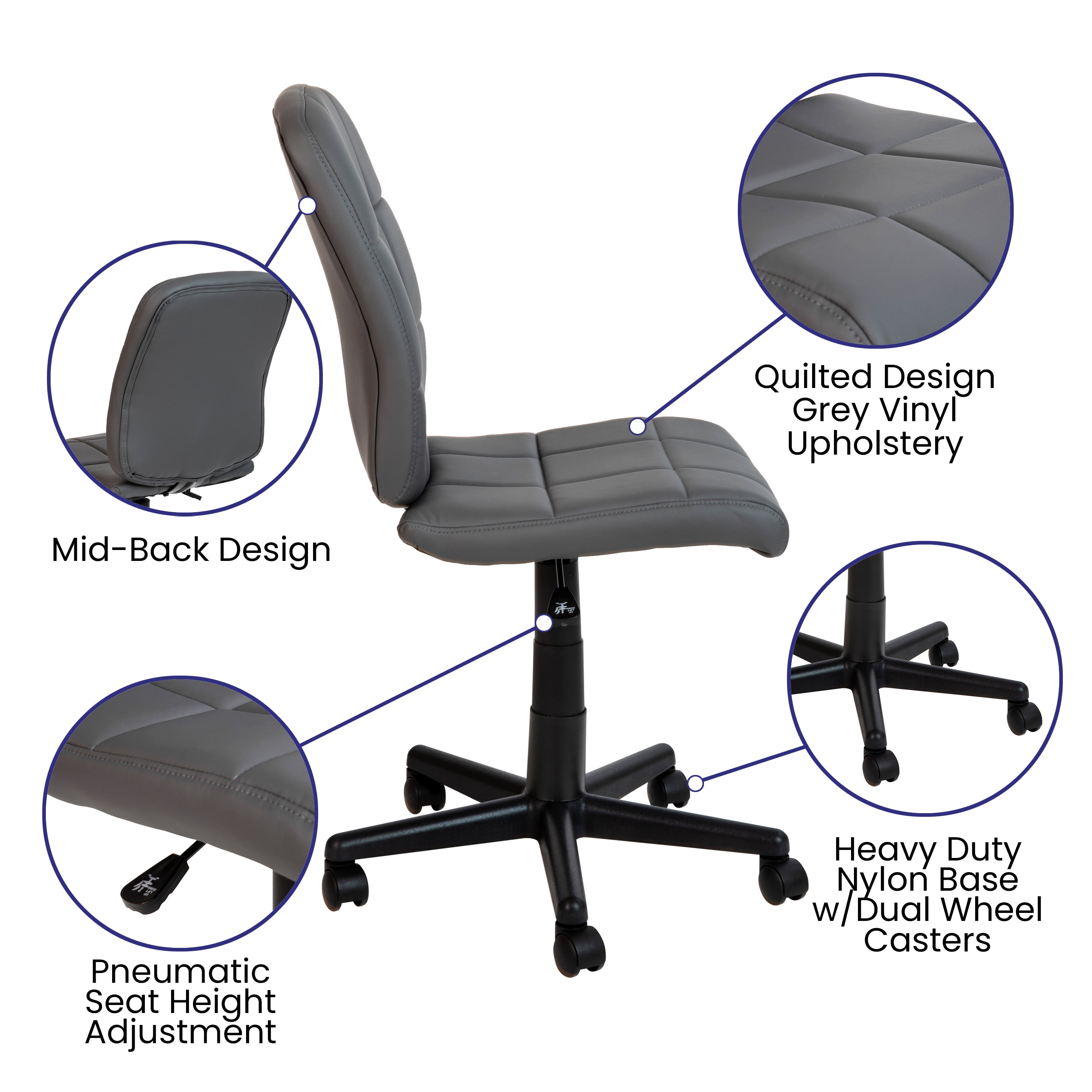 Flash Furniture Mid-Back Gray Quilted Vinyl Swivel Task Office Chair
