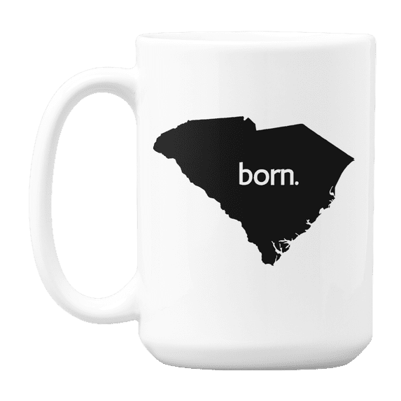 South Carolina Born & SC USA State Map, US Citizen Coffee & Tea Mug Cup (15oz)