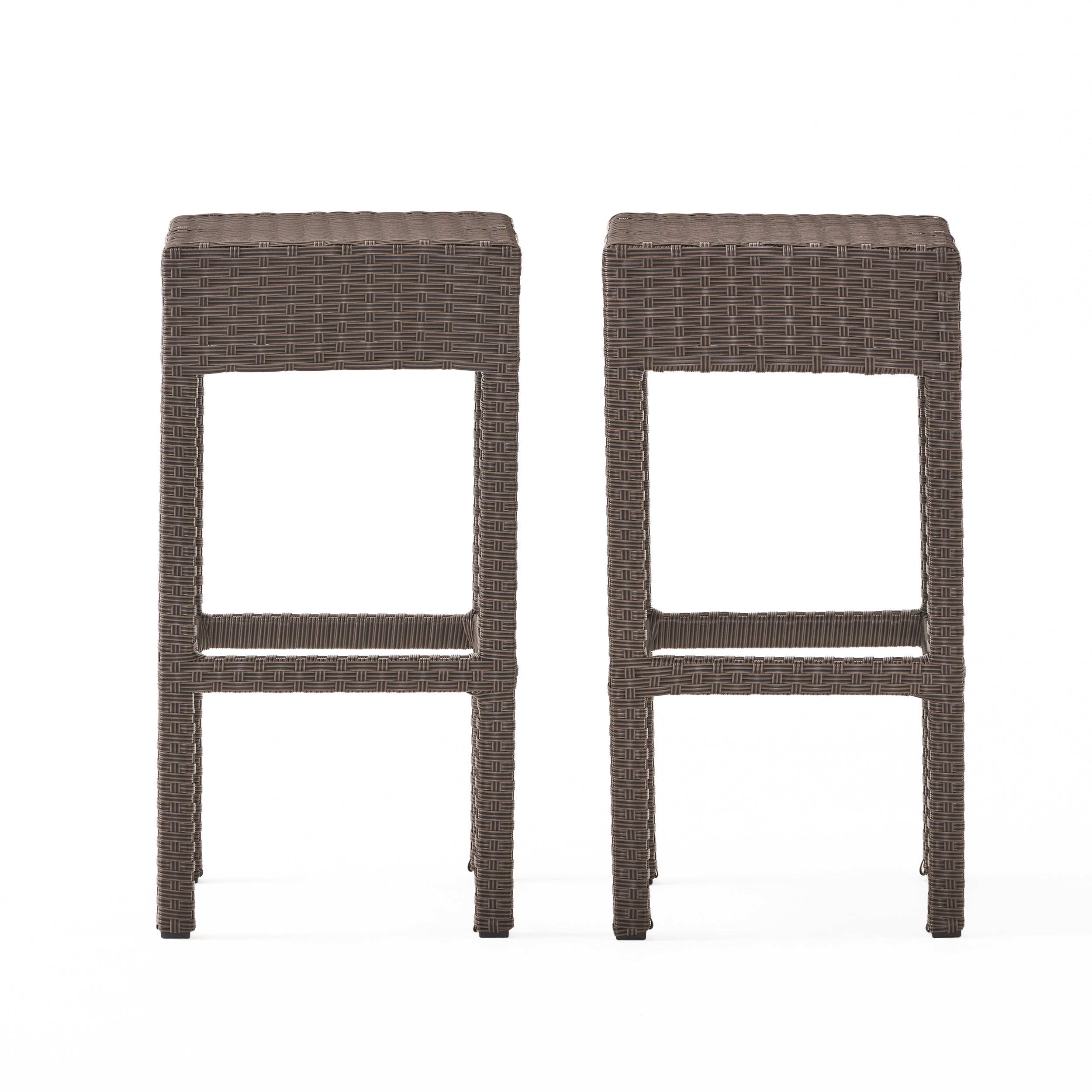 Outdoor PE Rattan Backless Bar Stool Set of 2, Simple Height Leisure Seats for Patio Bar, Dark Brown