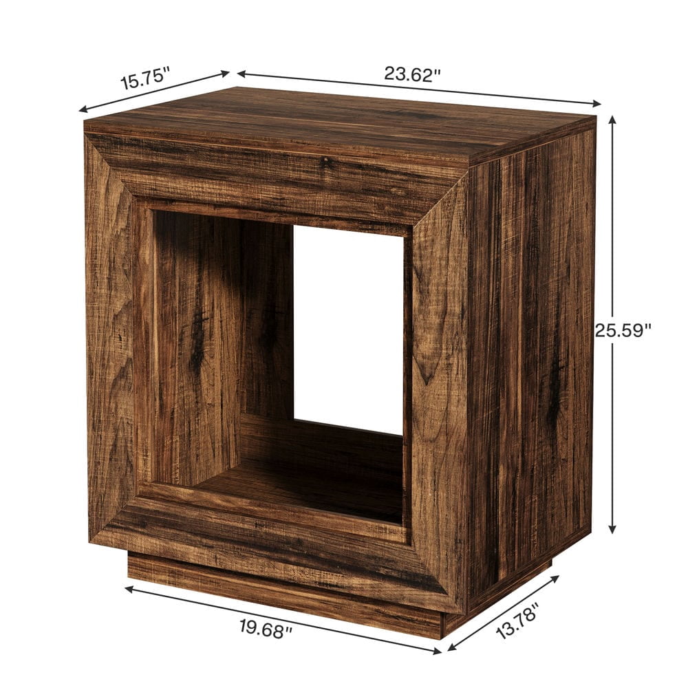 Yardi Yarda Wood End Table, Square Side Table Nightstands with Storage, End Table for Indoor, Brown