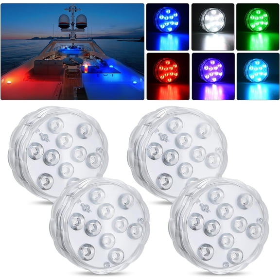 Nilight Marine Boat Light 4 PCS 10LED RGB Wireless Cabin Ambiance Multi Color Exterior Deck Lights Remote Control Submersible for Pontoon Sailboat Yacht Skeeter Fishing Bass Boats