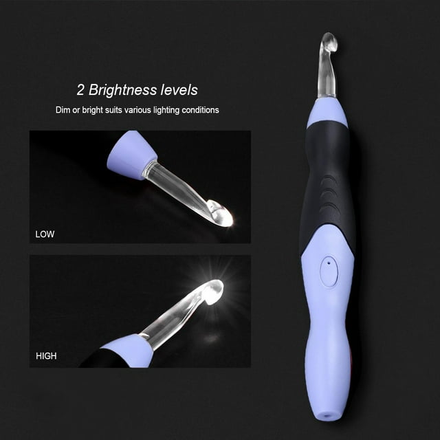 Khall Crochet LED, Ensemble de Crochets LED Rechargeables USB avec Embouts Remplaçables 2.5-6.5MM, Crochet Lumineux