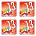 thumbnail image 1 of 13th Birthday Coaster Set of 4, Retro Style Teenage Party Invitation Graphic Design with Bokeh Effect Rays, Square Hardboard Gloss Coasters, Standard Size, Multicolor, by Ambesonne, 1 of 2