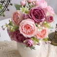 thumbnail image 6 of JHyouerji Faux Peony Rose Artificial Flower Bouquet 13x2 Inch Dual Pink Plastic Floral Stem for Wedding Table Home Vase Decor, 6 of 7