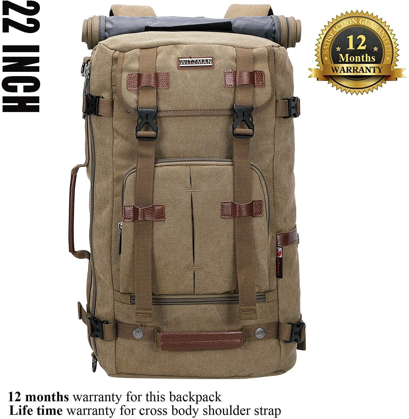 Free Shipping WITZMAN Travel Backpack for Men Large Canvas Backpack Luggage Carry on Duffel Bag A519 1 Brown Walmart