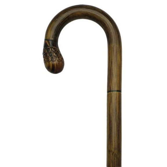 Men Simulated Bamboo Bulb Nose Crook Handle Cane Stepped Manilla Wood Walking Cane