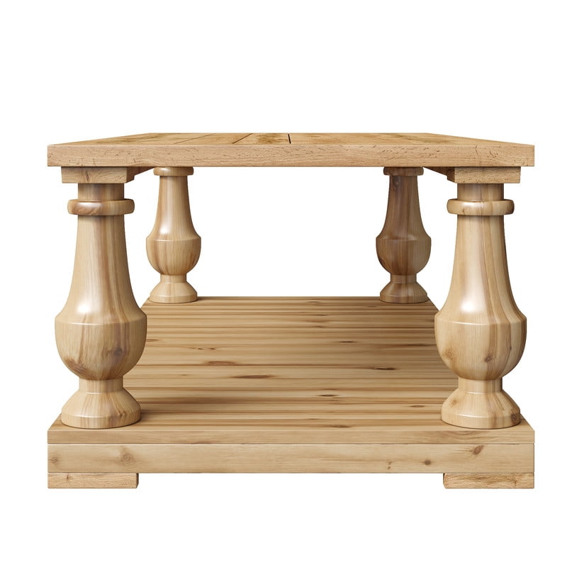 Farmhouse Coffee Table with 2-Tier Storage Shelf, Rustic Living Room Center End Table with Solid Wood Vintage Turned Legs