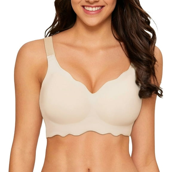 Hontri Push-Up Wireless Bra for Small Chest Lift & Enhance Wireless Bra for Small Bust - Seamless Push-Up Bralette - Anti-Sagging Comfort Everyday Wear (S-XXL) (Beige | L)