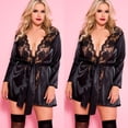 thumbnail image 4 of Plus Size Sexy Women Lingerie Sleepwear Robe Long Sleeve Mini Robe Nightgown, 4 of 5