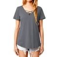 thumbnail image 4 of Nlife Women Criss Cross V Neck Short Sleeve Solid Color T-shirt, 4 of 7