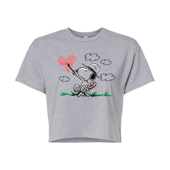 Peanuts - Heart Scribble - Juniors Cropped Cotton Blend T-Shirt