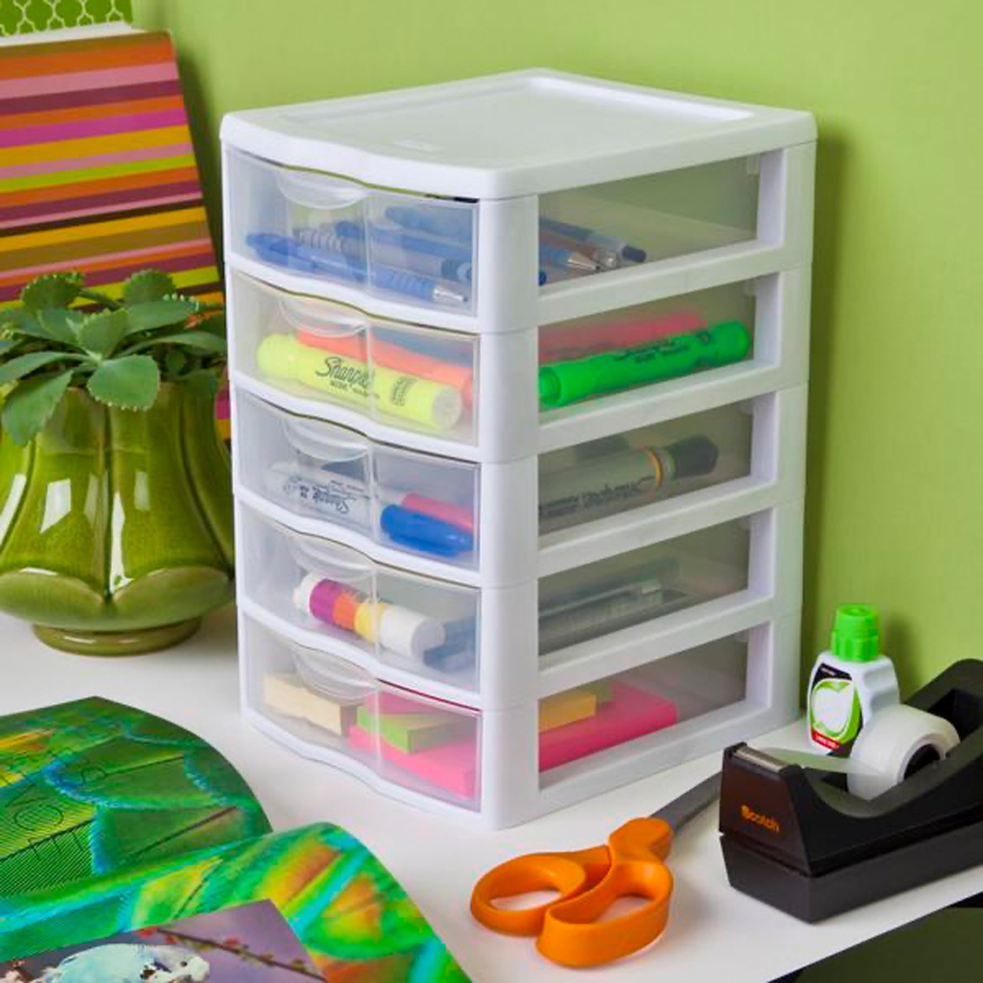 Sterilite Clearview Small Plastic 5 Drawer Desktop Storage System, 16 Pack