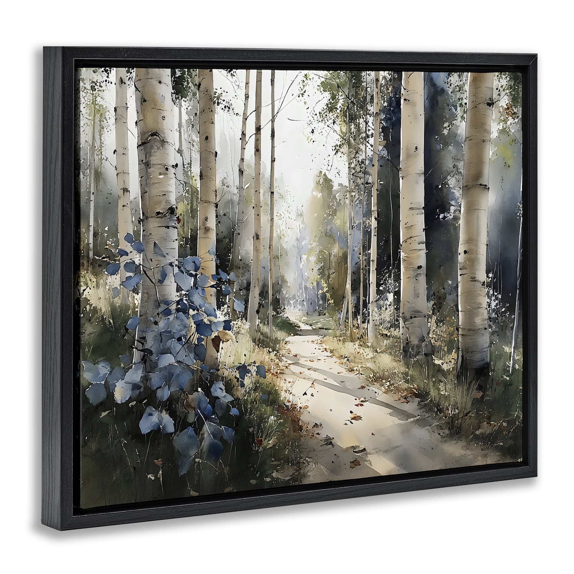 Stupell Industries Blue Birch Sunlit Forest Black Framed Floater Canvas Wall Art, design by Franklyn Gregory