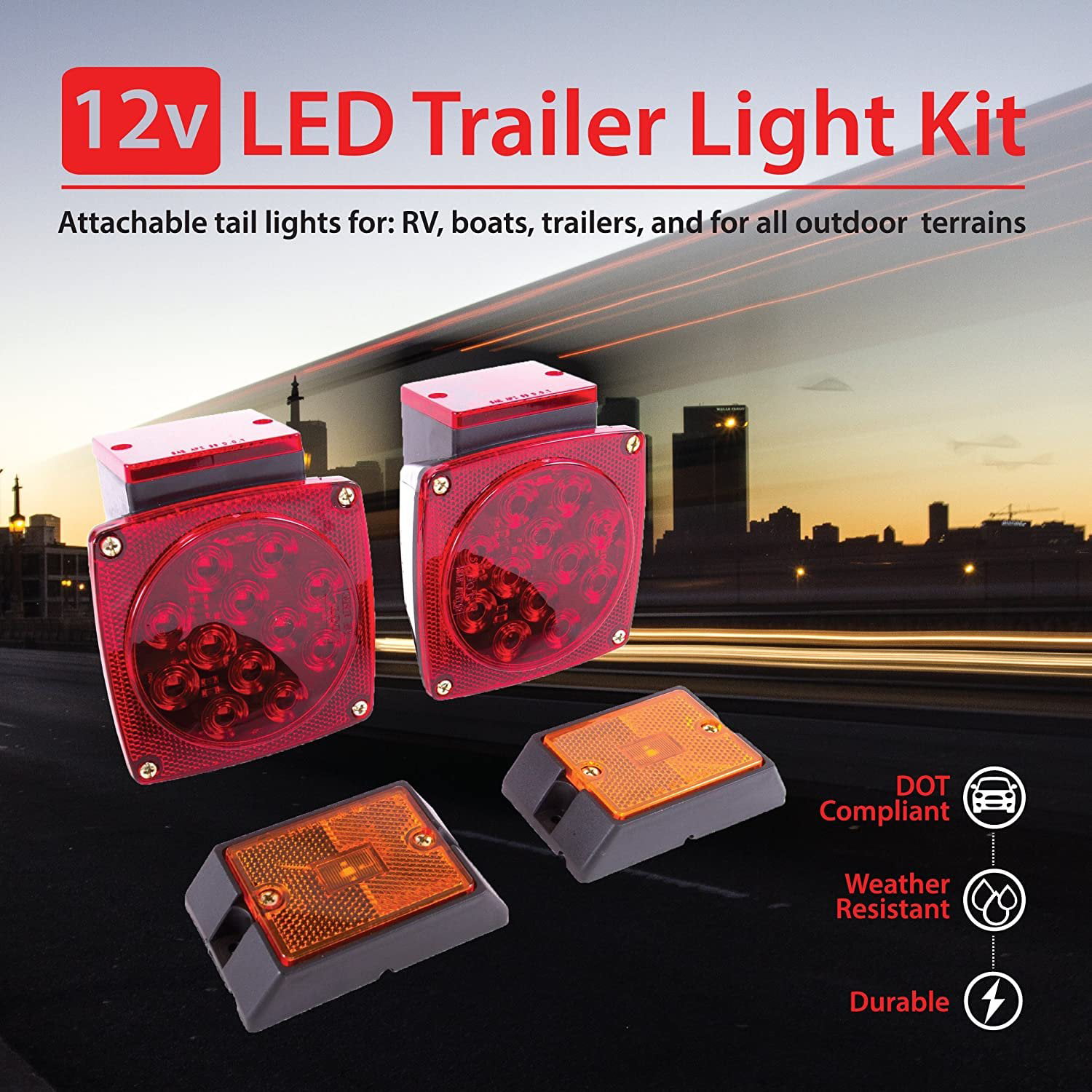DOT Compliant SEISSO 12V LED Trailer Light Kit for RV Cargo Utility Trailer Tail Lights Waterproof for Snowmobile Truck Boat Trailer Under 80 Inch 